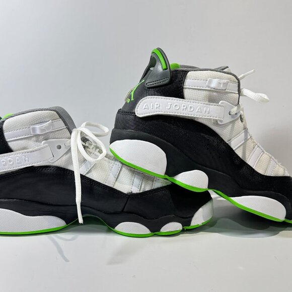 Air Jordan 6 Rings White Black Altitude Green Sneakers Athletic Sz 6.5 Youth - Picture 3 of 12